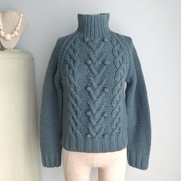 J. Crew Sweaters - 1990s J CREW Vintage Fisherman Chunky Cable Hand Knit Blue Green Wool Sweater